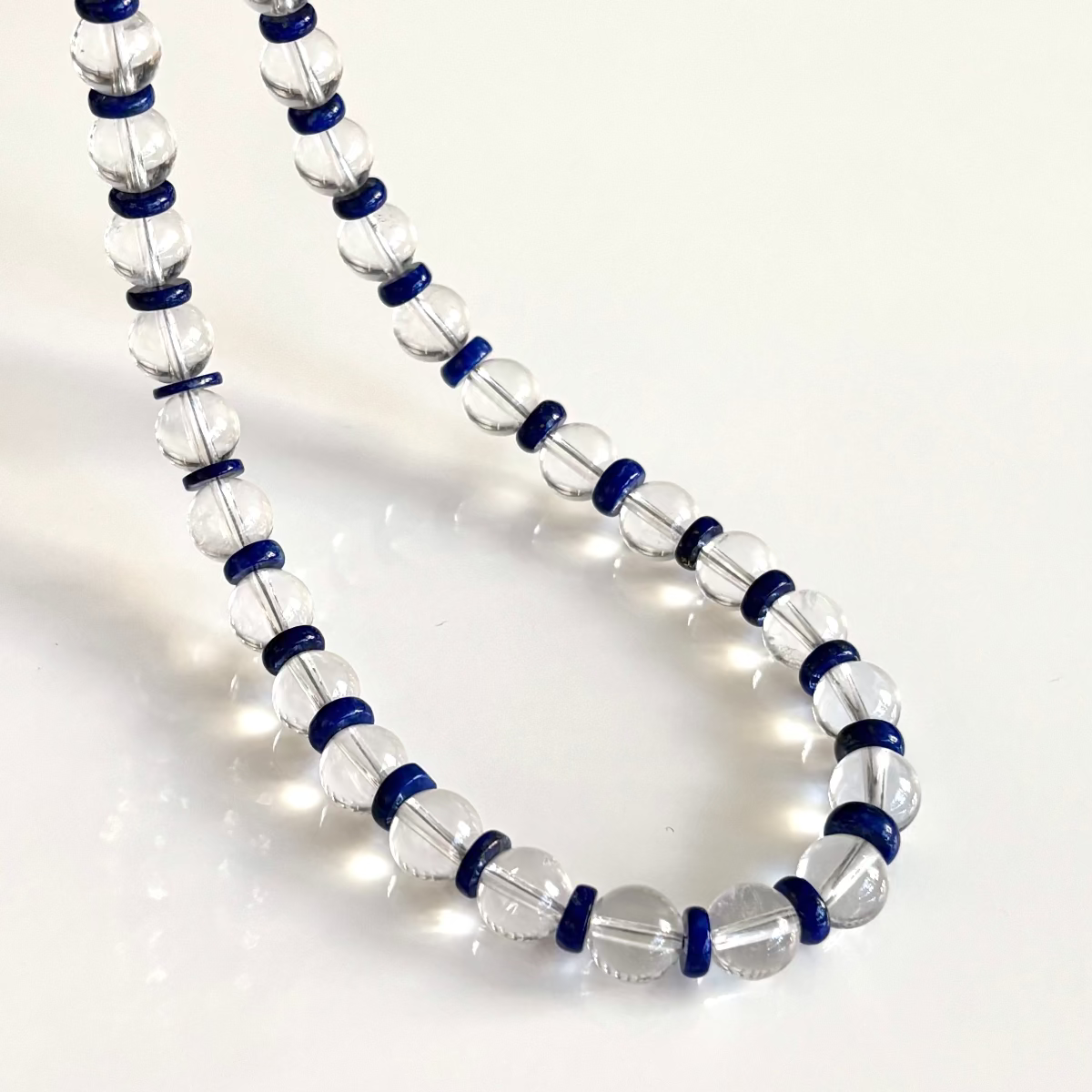 Clear quartz and lapis lazul necklace_detail