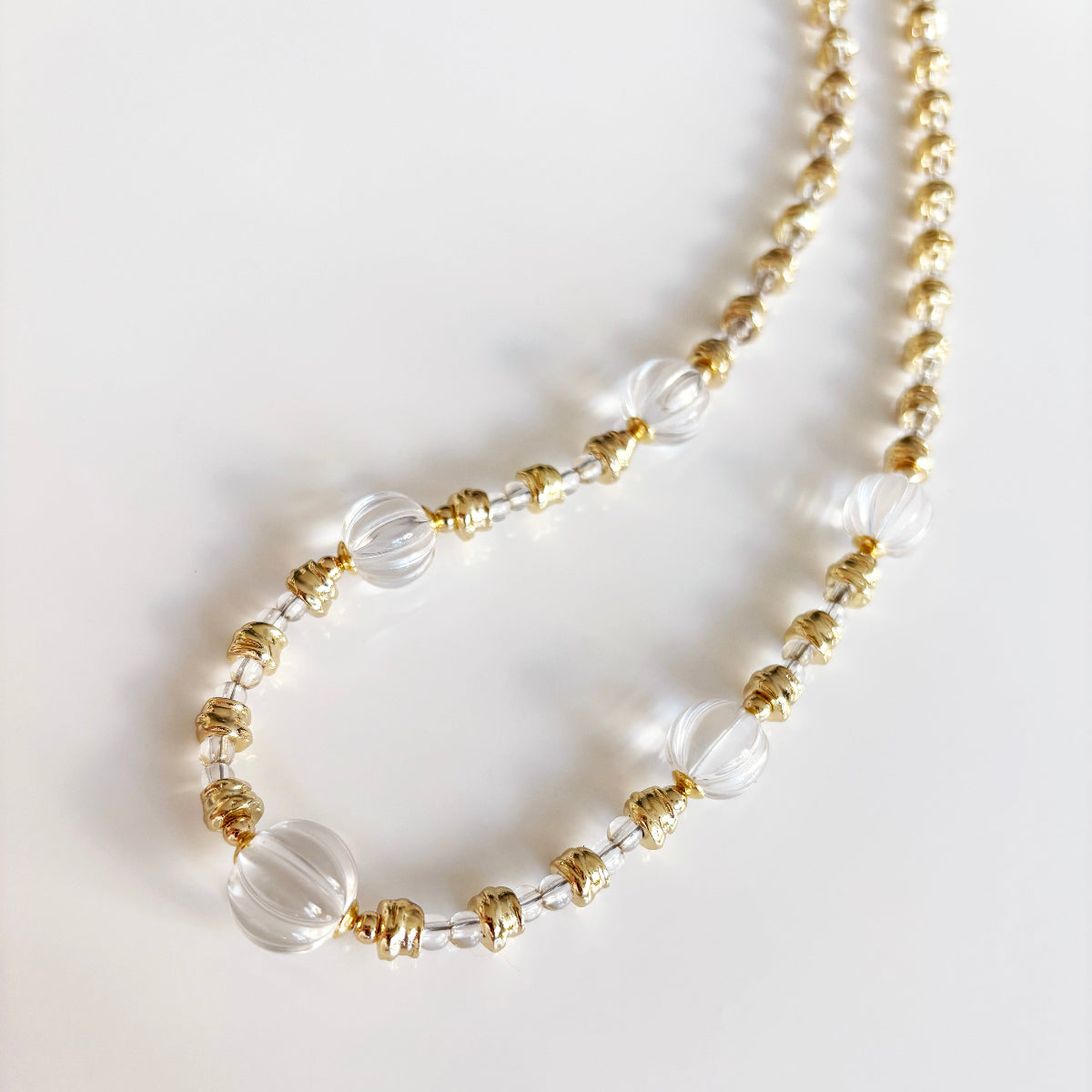 Crystal Bead Necklace with Gold Accents