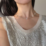 Crystal Quartz Bead Necklace with Gold Accents