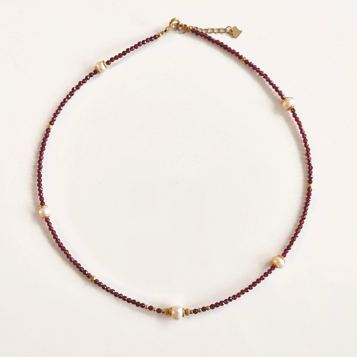 Dainty Garnet Bead Pearl Necklace