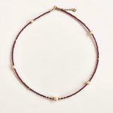 Dainty Garnet Bead Pearl Necklace