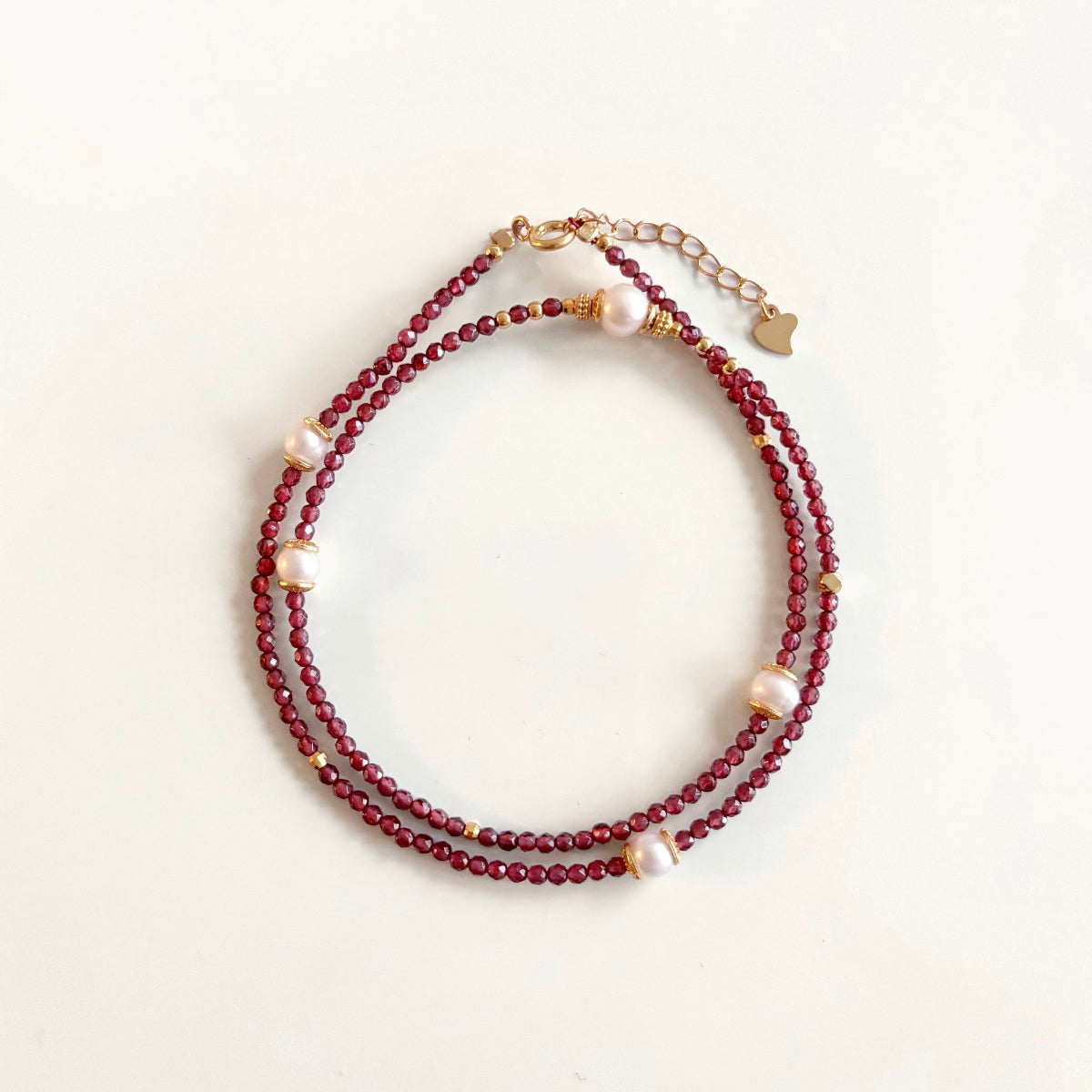 Dainty Garnet Bead Pearl Necklace and Bracelet