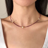 Dainty Garnet Bead Pearl Necklace and Bracelet