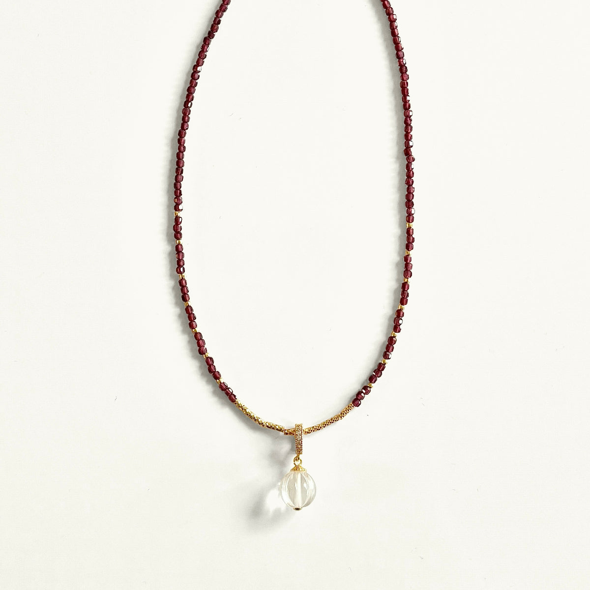 Garnet Beaded Quartz Pendant-detail