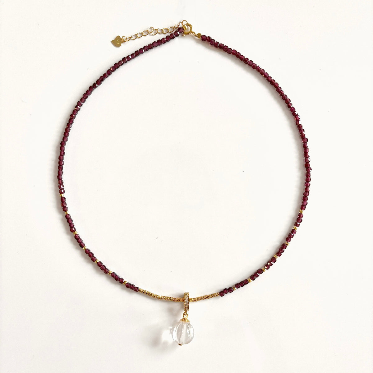 Garnet Beaded Quartz Pendant-front
