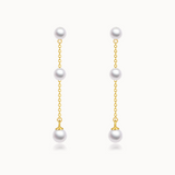 Triple Pearl Dangly Earrings, Pearl Dangly Earrings, Triple Pearl Earrings, gold pearl earrings