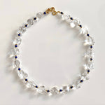 Geometric white quartz necklace with navy lapis beads