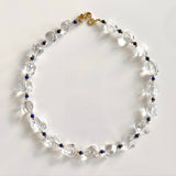 Geometric white quartz necklace with navy lapis beads