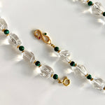 White quartz necklace with malachite beads and gold accents, fall jewelry, chic statement jewelry