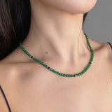 Green agate necklace with black and gold accents, fall layering jewelry, natural gem jewelry