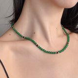 Green agate necklace with black and gold accents, fall layering jewelry, natural gem jewelry