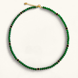 Green agate necklace with black and gold accents, fall layering jewelry