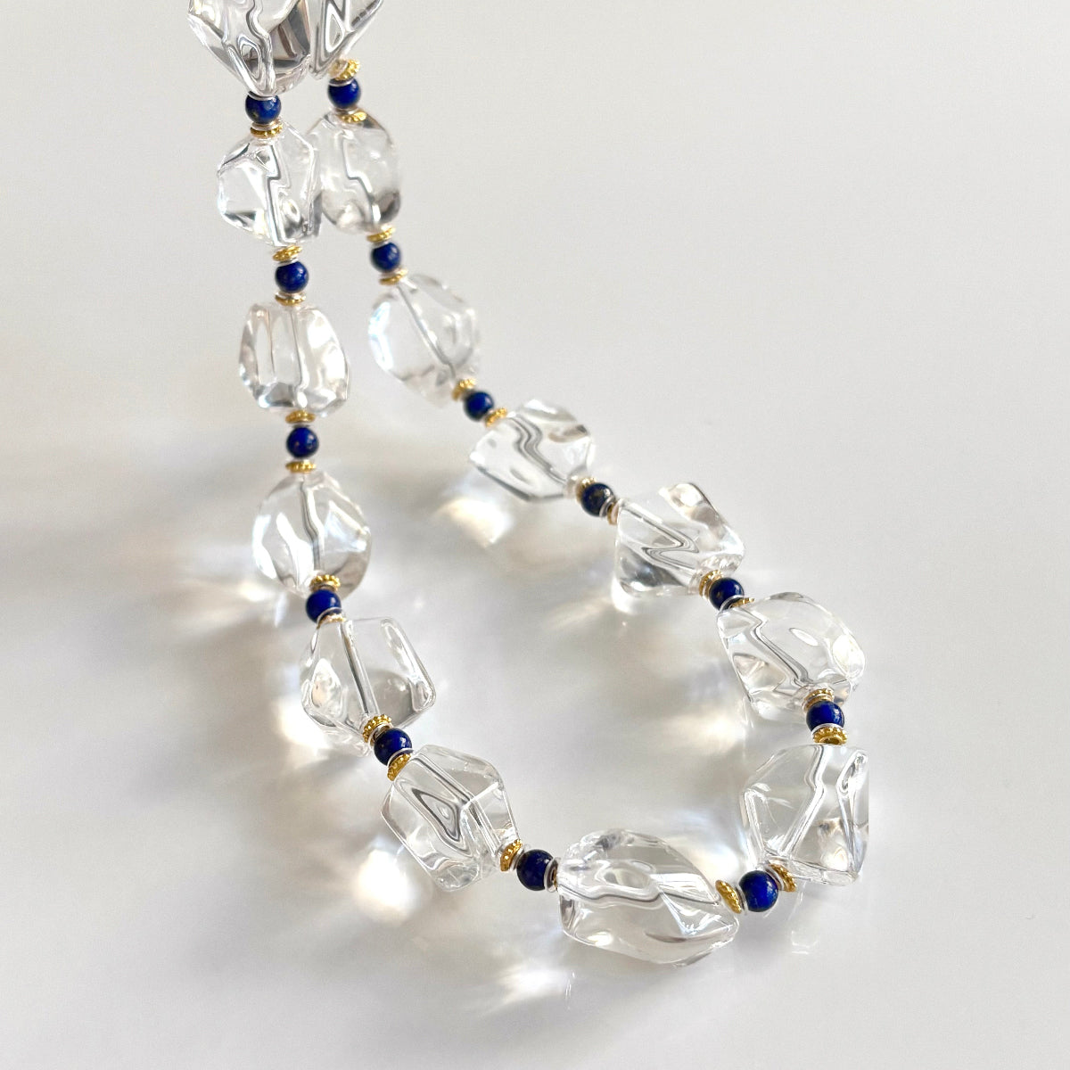 Geometric white quartz necklace with navy lapis beads, statement fall jewelry, chis statement jewelry