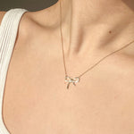 18k vermeil ribbon necklace, yellow gold dainty necklace, bow necklace, ribbon necklace