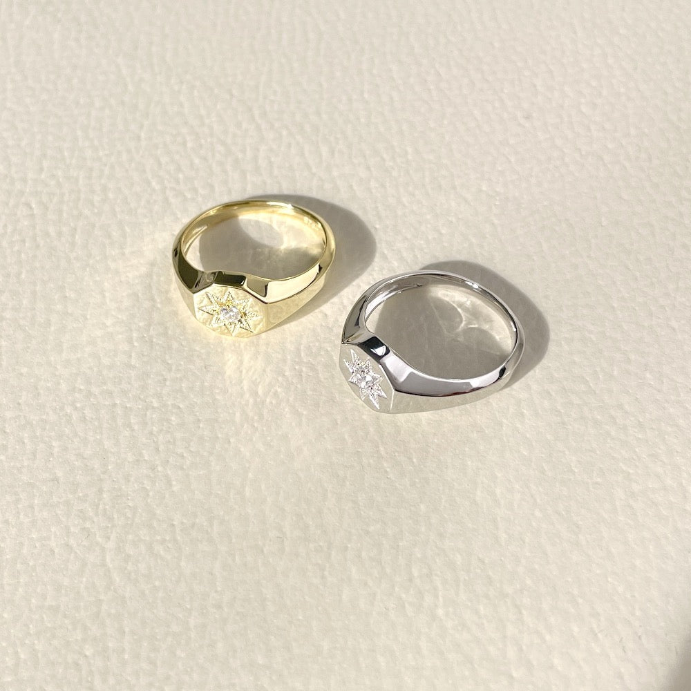 star signet ring, 18k gold star signet ring, gold star signet ring, 18k star signet diamond bangle
