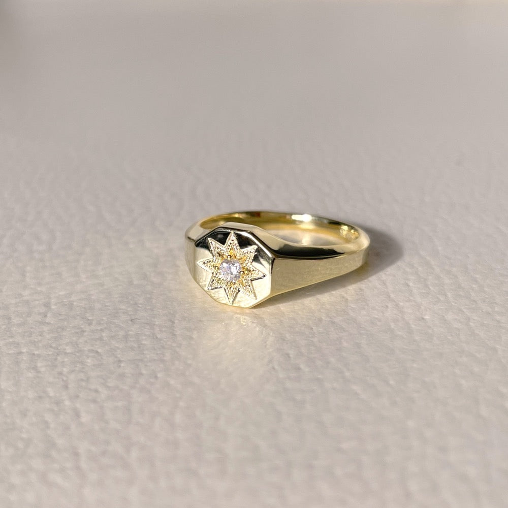 star signet ring, 18k gold star signet ring, gold star signet ring, 18k star signet diamond bangle