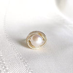 Halo pearl ring, Pearl ring, classic pearl ring, diamond halo pearl ring, 18k vermeil pearl ring, 18k gold vermeil pearl ring, bread pearl ring