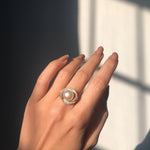 Halo pearl ring, Pearl ring, classic pearl ring, diamond halo pearl ring, 18k vermeil pearl ring, 18k gold vermeil pearl ring, bread pearl ring