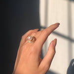 Halo pearl ring, Pearl ring, classic pearl ring, diamond halo pearl ring, 18k vermeil pearl ring, 18k gold vermeil pearl ring, bread pearl ring