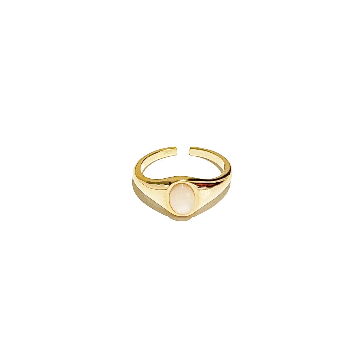 Signet ring, pearl signet ring, mother of pearl signet ring, open size pearl signet ring, white mother of pearl signet ring, vermeil signet ring, 18k vermeil pearl signet ring