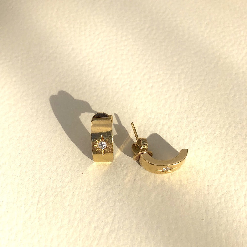18k Star Band Earrings, gold Star Band Diamond Earrings, Star Band Diamond Earrings, Star Band Earrings, Star Band Vermeil Earrings