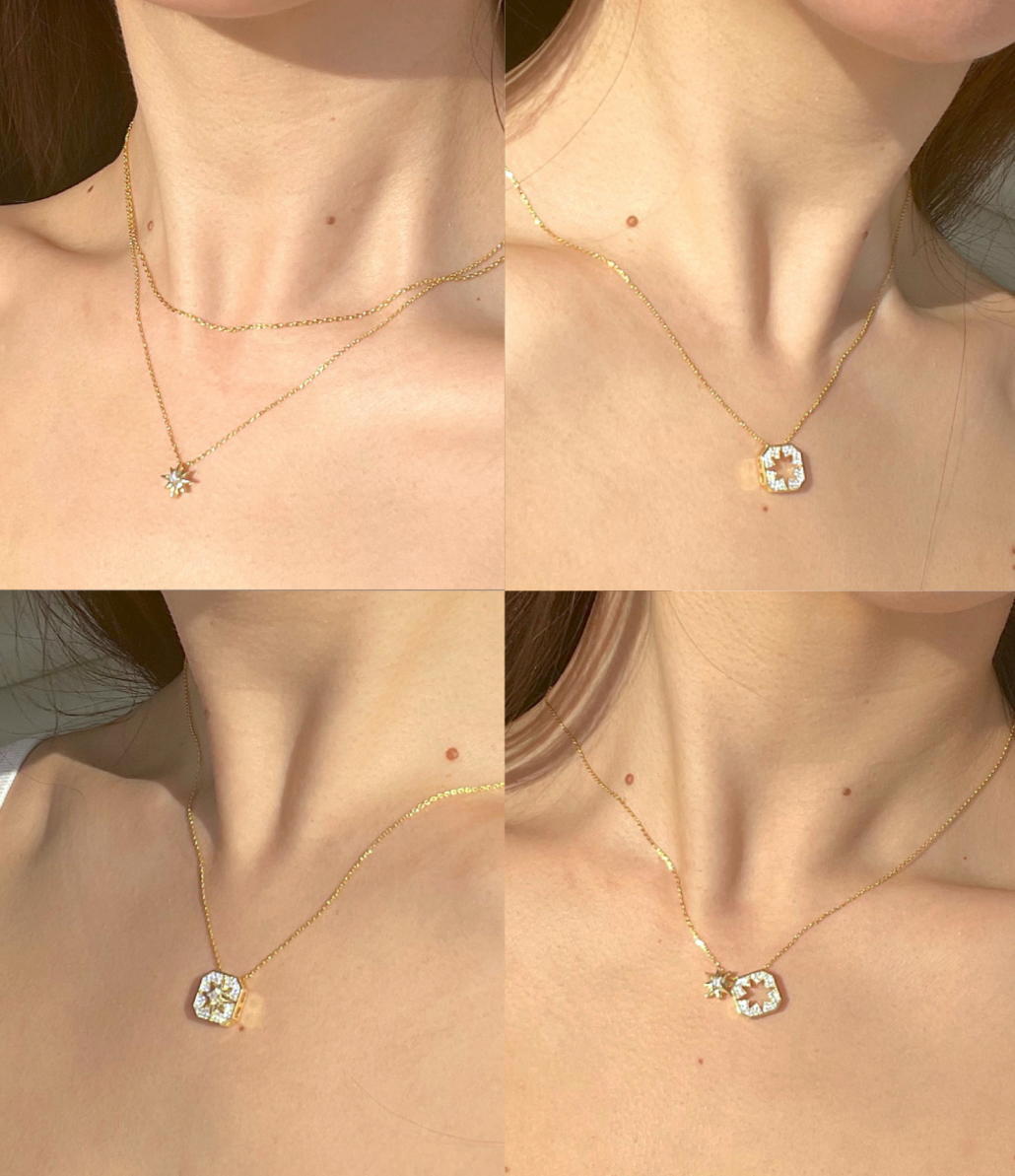 3 way wear star necklace. multi-wear jewelry, multiwear necklace, star necklace