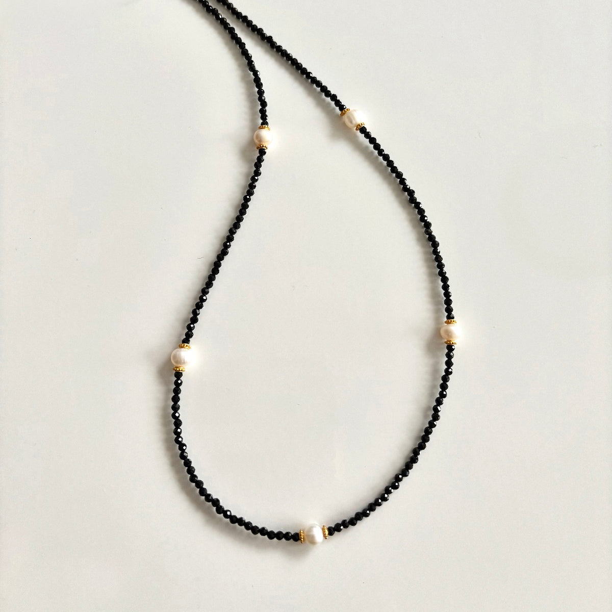 Black Spinel Beaded Necklace With Pearl Detail