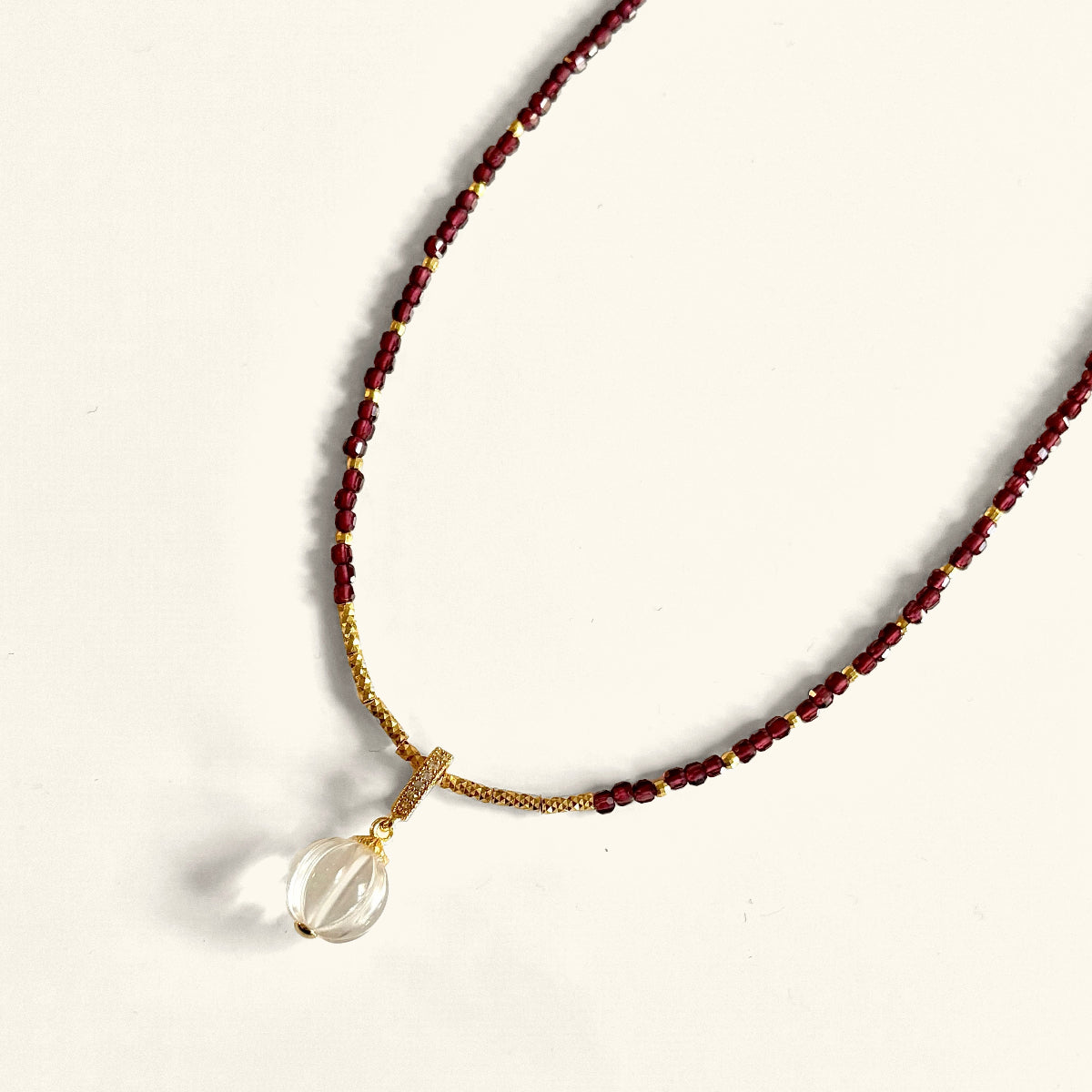Garnet Beaded Quartz Pendant-upclose
