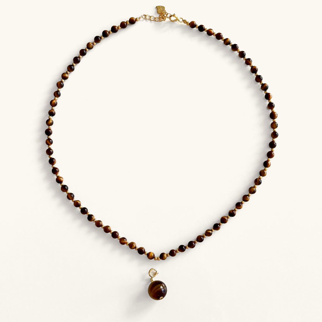 Tiger eye necklace with gold pendant, modern fall jewelry