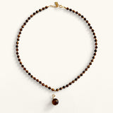 Tiger eye necklace with gold pendant, modern fall jewelry