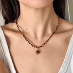 Tiger eye necklace with gold pendant, modern fall jewelry, aesthetic chic jewelry