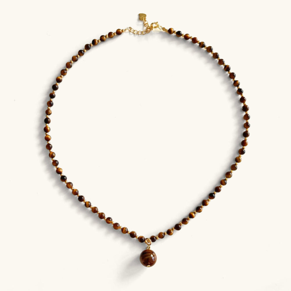 Tiger eye necklace with gold pendant, modern fall jewelry for that clean girl aesthetic