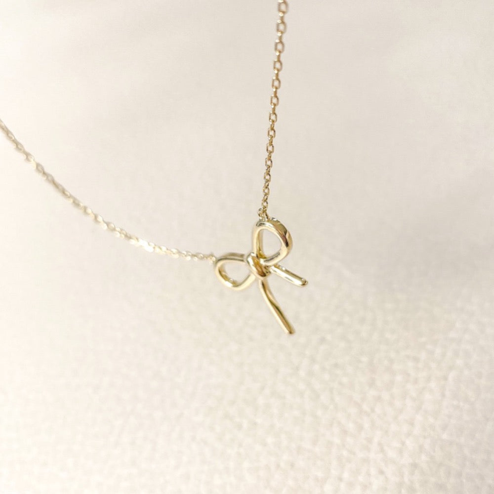 18k vermeil ribbon necklace, yellow gold dainty necklace, bow necklace, ribbon necklace