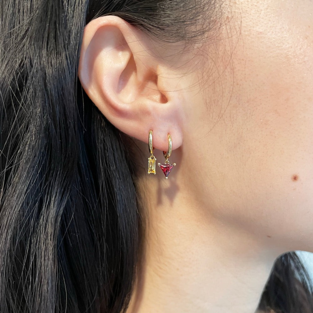 champagne earrings, hoop earrings, gem hoops, gem earrings, gold gem hoops, gold gem earrings, dainty gem hoops, yellow gem hoops, 18k gold gem hoops