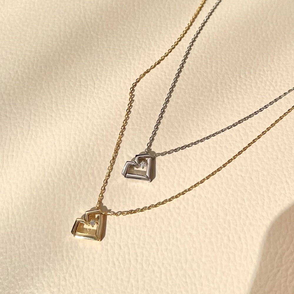2 way wear diamond heart necklace, gold necklace, heart necklace