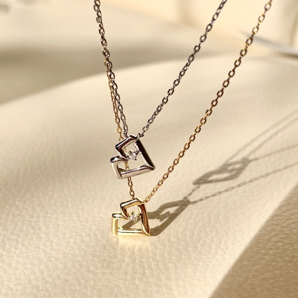 2 way wear diamond heart necklace, gold necklace, heart necklace