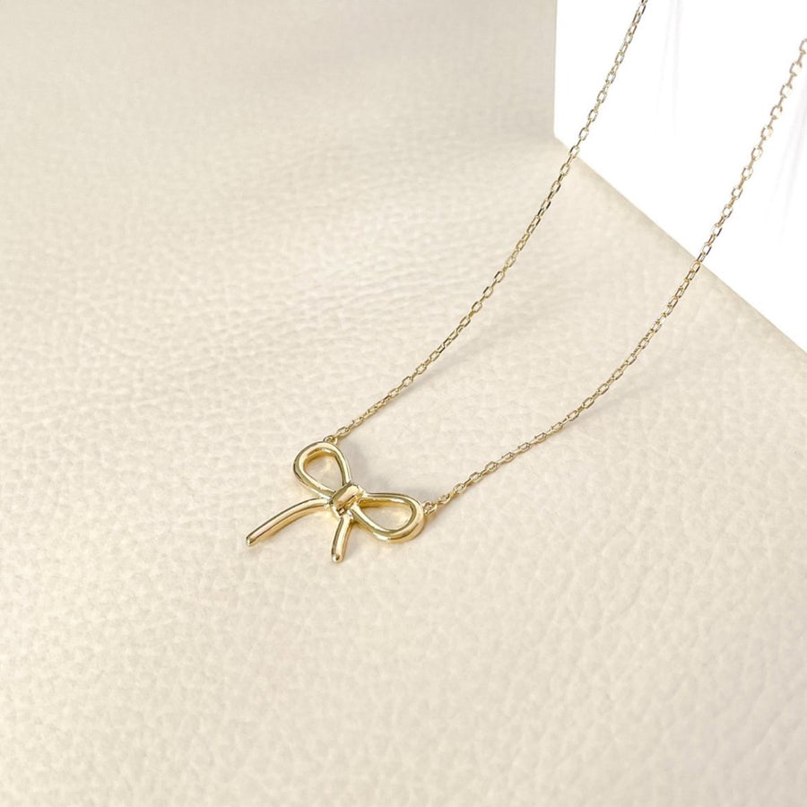 18k vermeil ribbon necklace, yellow gold dainty necklace, bow necklace, ribbon necklace