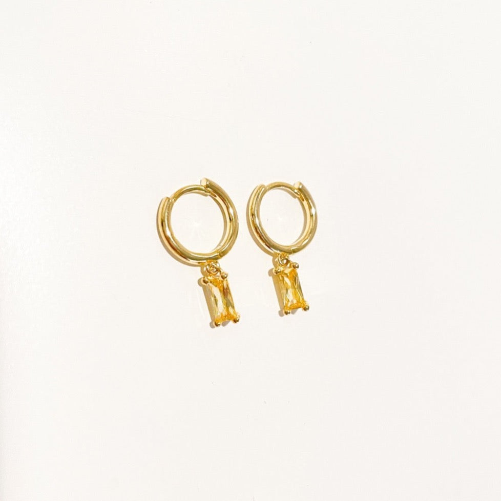 champagne earrings, hoop earrings, gem hoops, gem earrings, gold gem hoops, gold gem earrings, dainty gem hoops, yellow gem hoops, 18k gold gem hoops