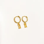 champagne earrings, hoop earrings, gem hoops, gem earrings, gold gem hoops, gold gem earrings, dainty gem hoops, yellow gem hoops, 18k gold gem hoops