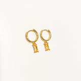 champagne earrings, hoop earrings, gem hoops, gem earrings, gold gem hoops, gold gem earrings, dainty gem hoops, yellow gem hoops, 18k gold gem hoops