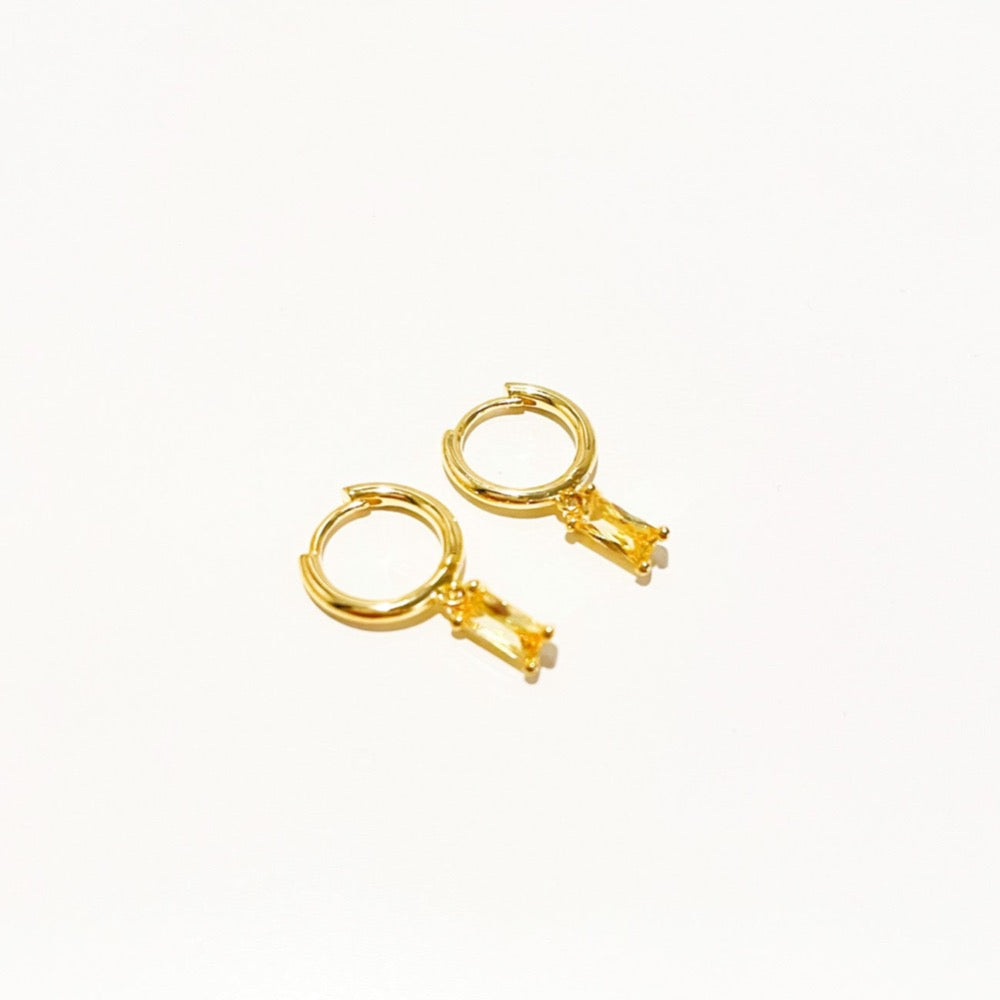 champagne earrings, hoop earrings, gem hoops, gem earrings, gold gem hoops, gold gem earrings, dainty gem hoops, yellow gem hoops, 18k gold gem hoops